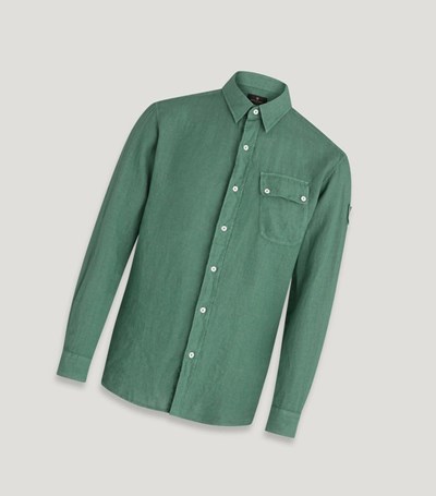 Beige Turquoise Men's Belstaff Linen Pitch Shirts | 4197368-NH