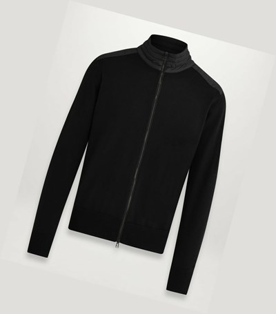 Black Men's Belstaff Kelby Zip Cardigan Knitwear | 8376402-CB