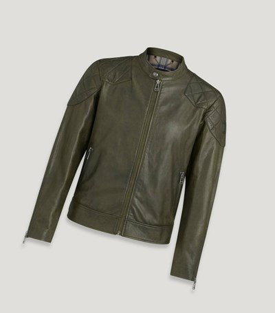 Dark Green Men's Belstaff Outlaw Motorcycle Jacket | 5689701-IS