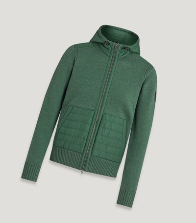 Green Men's Belstaff Kenner Hooded Cardigan Knitwear | 7908432-EU