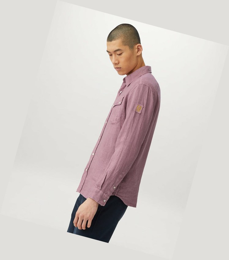 Beige Lavender Men's Belstaff Linen Pitch Shirts | 6208534-DM
