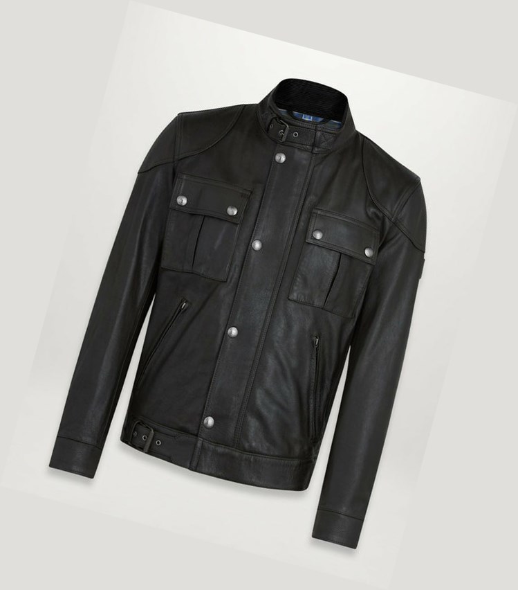Black Men\'s Belstaff Gangster Motorcycle Jacket | 8364201-QR