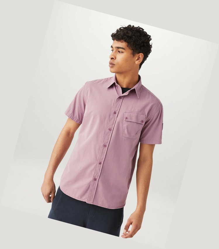 Lavender Men's Belstaff Pitch Short Sleeved Shirts | 0149578-OJ