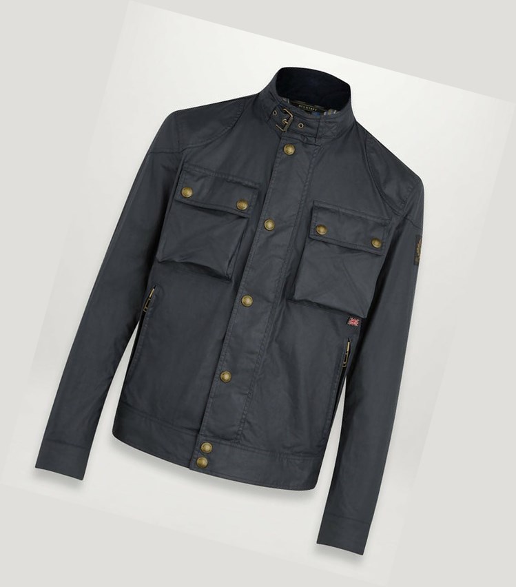 Navy Men's Belstaff Racemaster Waxed Jackets | 3047518-GM - Click Image to Close