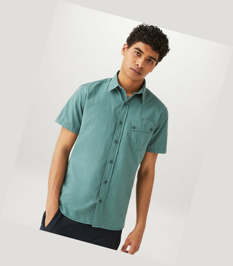 Turquoise Men's Belstaff Pitch Short Sleeved Shirts | 8014932-NM