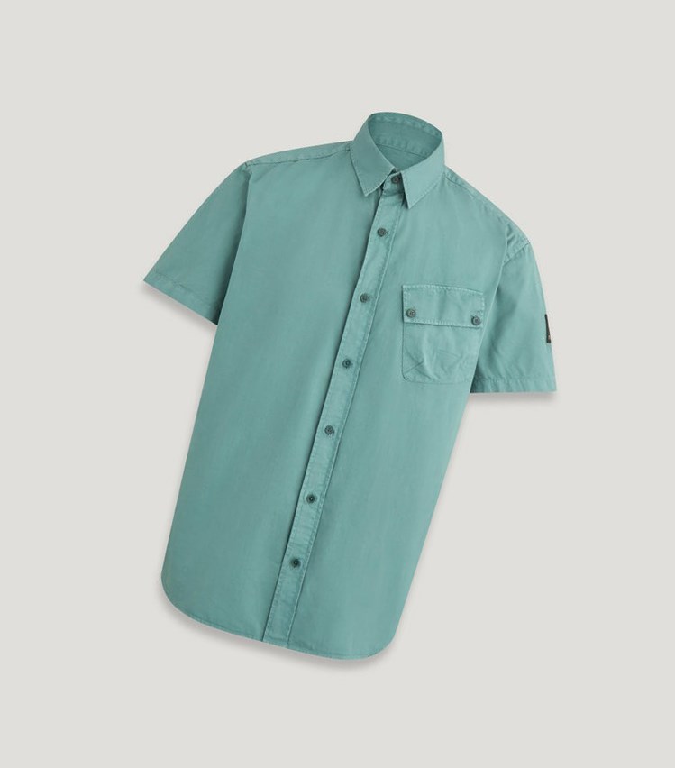 Turquoise Men\'s Belstaff Pitch Short Sleeved Shirts | 8014932-NM