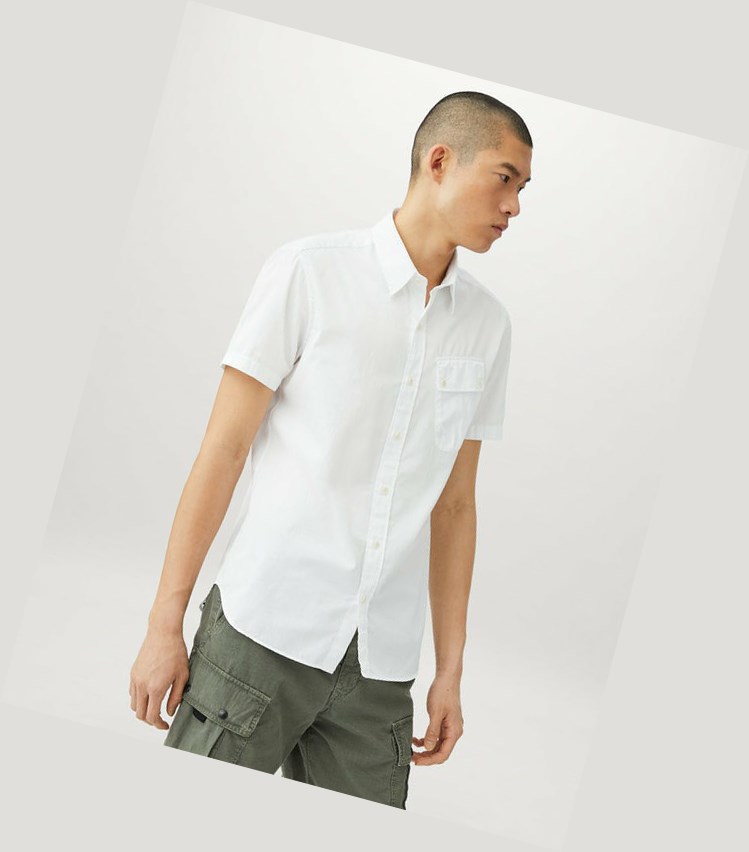 White Men's Belstaff Pitch Short Sleeved Shirts | 9082547-RP