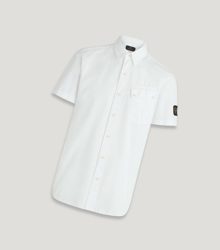 White Men\'s Belstaff Pitch Short Sleeved Shirts | 9082547-RP